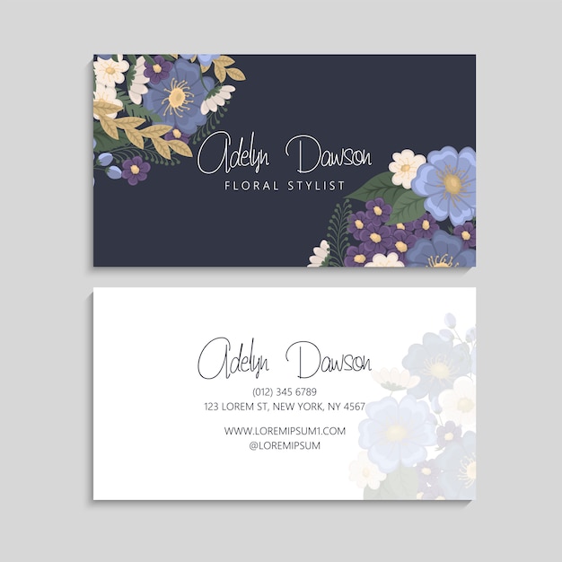 Flower business cards blue