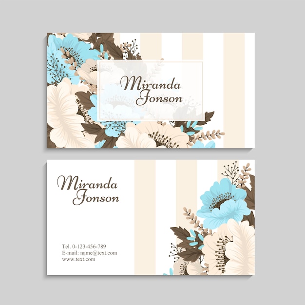 Flower business cards light blue