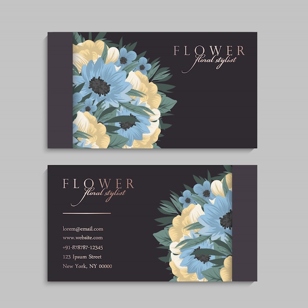 Flower business cards light blue