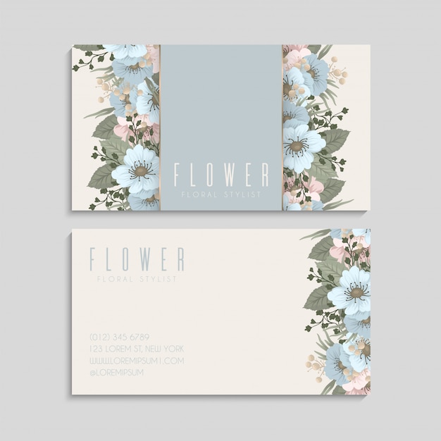 Flower business cards light blue  