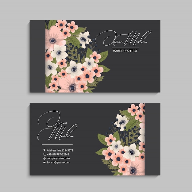 Flower business cards pink flowers