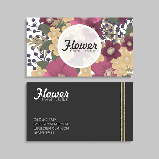 Flower business cards pink flowers