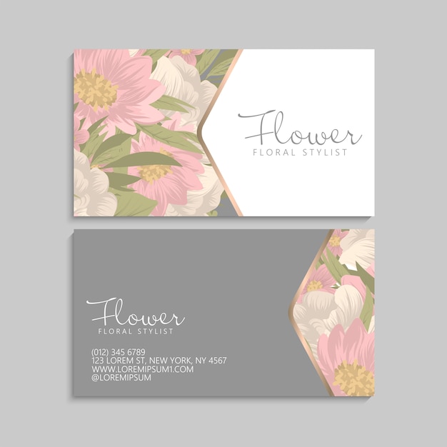 Flower business cards pink flowers