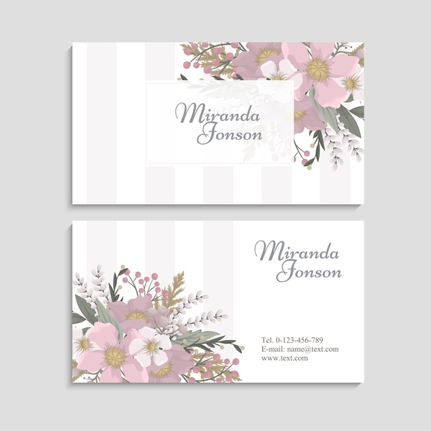 Flower business cards pink flowers