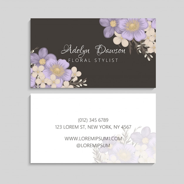 Flower business cards purple flowers