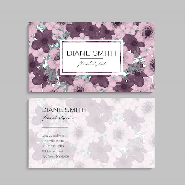 Flower business cards purple flowers