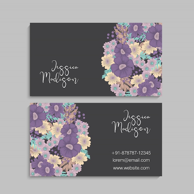 Flower business cards purple flowers