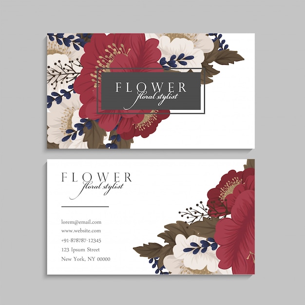 Flower business cards red flowers