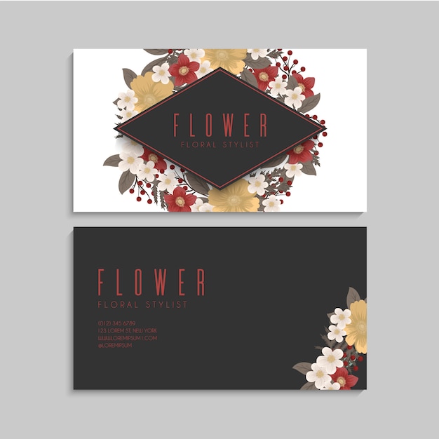 Flower business cards red flowers