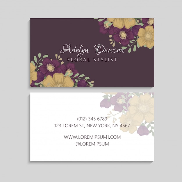 Flower business cards yellow flowers