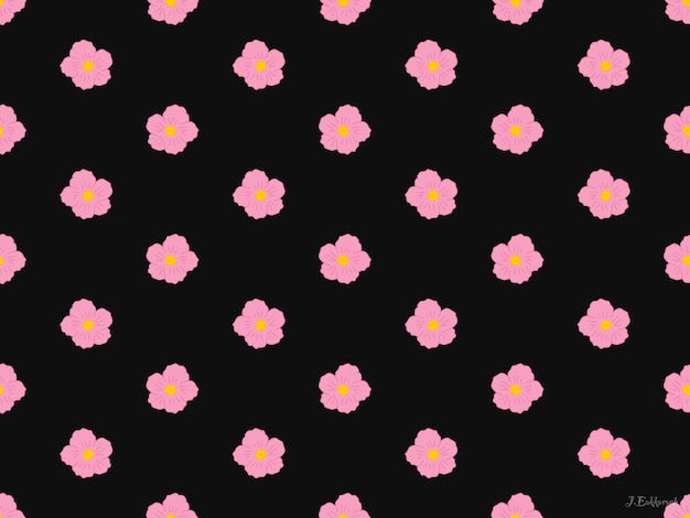 Flower cartoon character seamless pattern on black background