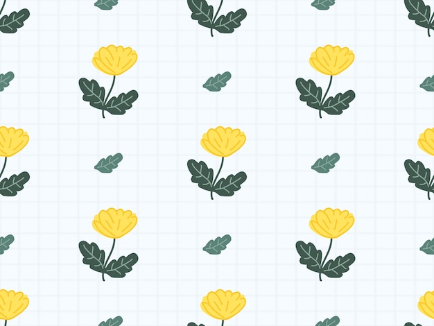 Flower cartoon character seamless pattern on blue background