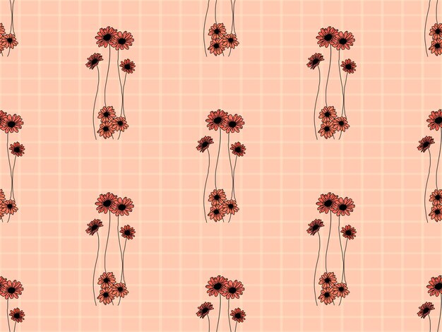 Flower cartoon character seamless pattern on orange background