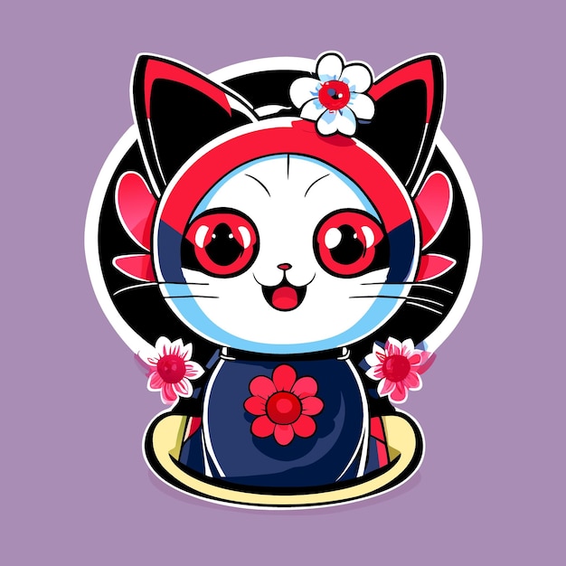 flower cat vector illustration cartoon