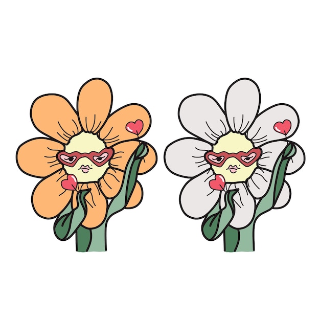 Flower character with glasses cartoon doodle