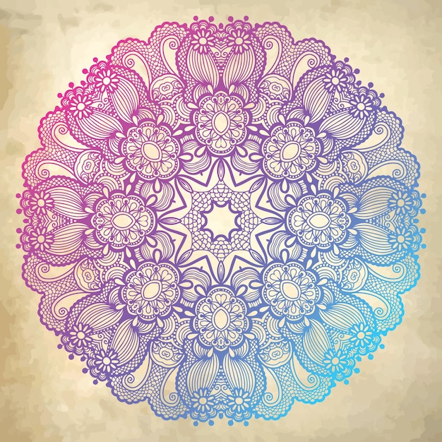 Flower circle design on grunge background with lace ornament