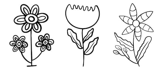 Flower Coloring page for kids line art vector blank printable design for children to fill in