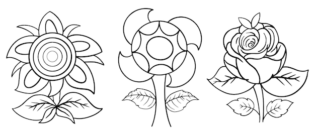 Vector flower coloring page for kids line art vector blank printable design for children to fill in