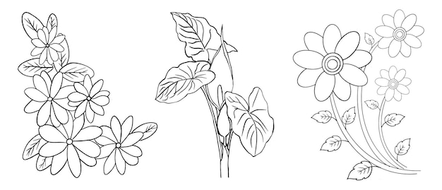 Flower coloring page for kids line art vector blank printable design for children to fill in