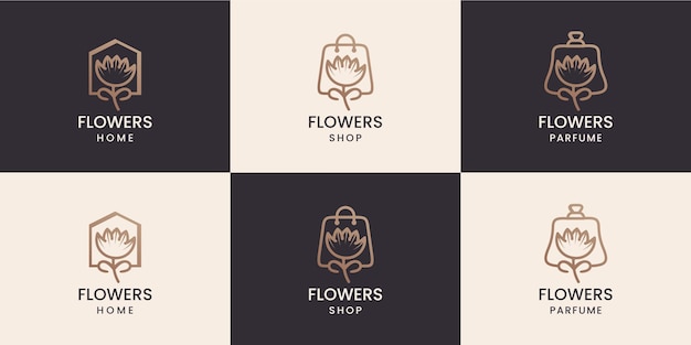 Flower combination with home shop and parfume shape logo design collection