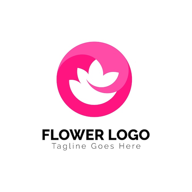 Flower and crown logo design in pink color vector art illustration