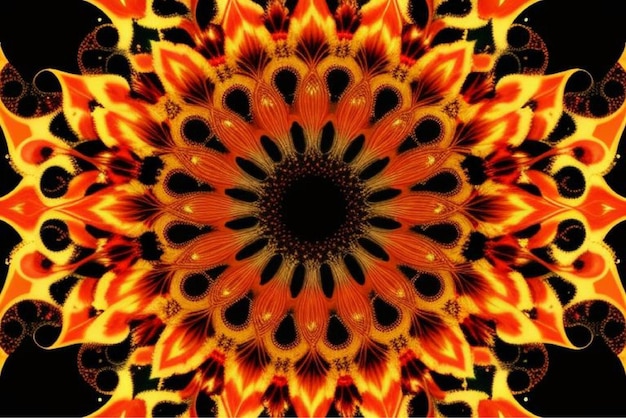 a flower design with a yellow and orange background