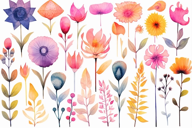 Flower Designs Set in Vibrant Watercolor