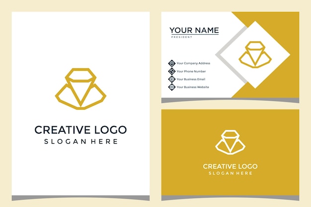 Flower and diamond design logo template with business card design