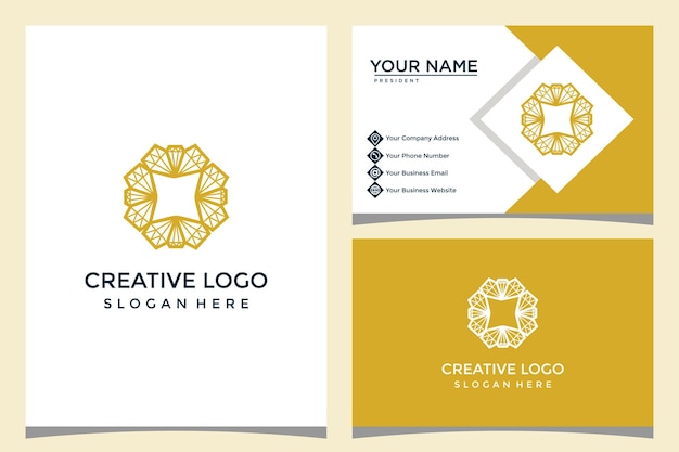 Flower and diamond design logo template with business card design