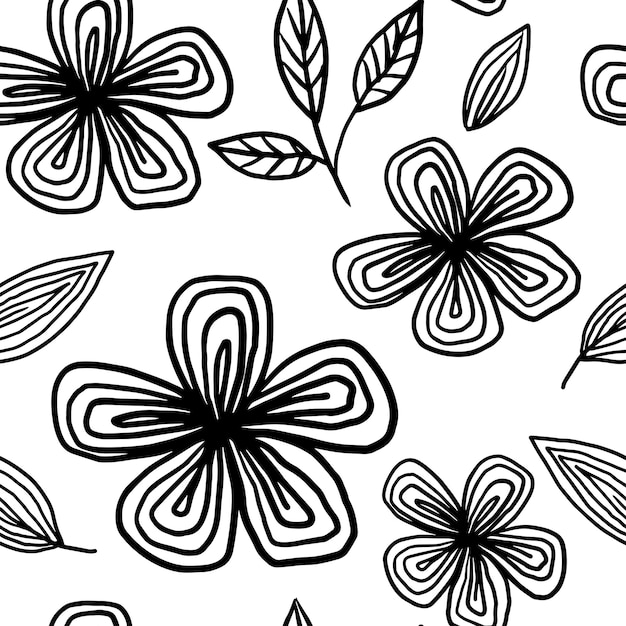 Flower doodle black and white line art pattern