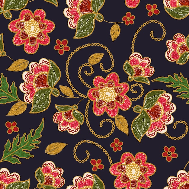 Flower embroidery - Ukrainian seamless pattern. Vector illustration