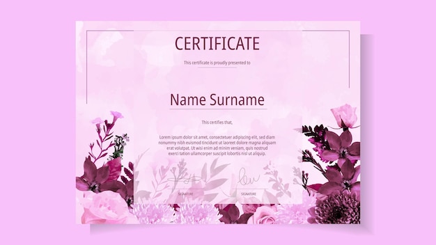 Flower Floral Certificate template for achievements graduation diploma