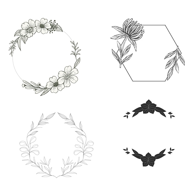 flower floral pattern border frame wreath line art illustration laurel wreath ornate vecto