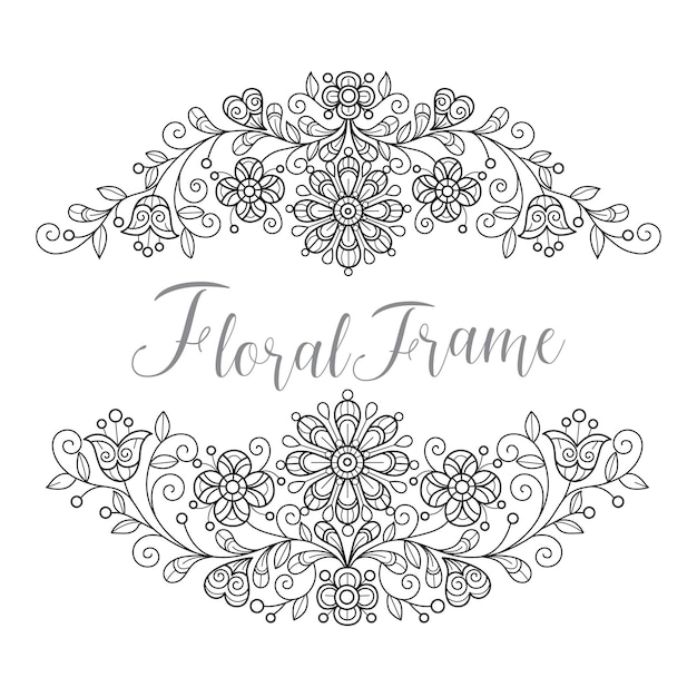 Flower frame hand drawn for adult coloring book