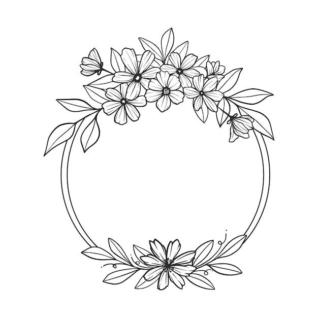 Flower Frame. Hand-drawn floral border, leaves, and flowers for wedding invitation and cards