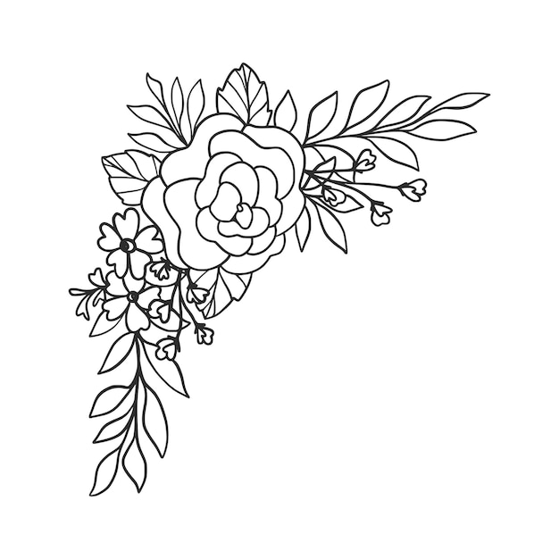 Flower Frame. Hand-drawn floral border, leaves, and flowers for wedding invitation and cards