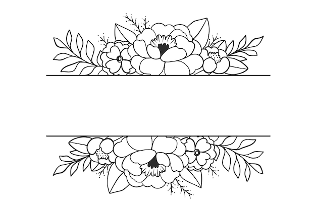 Flower Frame. Hand-drawn floral border, leaves, and flowers for wedding invitation and cards