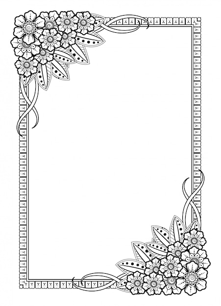 Flower frame in mehndi style.