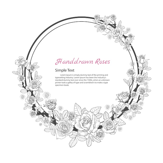 Flower frame of rose. Drawing and sketch on white background.