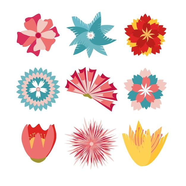 Flower head vector icons set nature plants spring design collection Colorful different flower