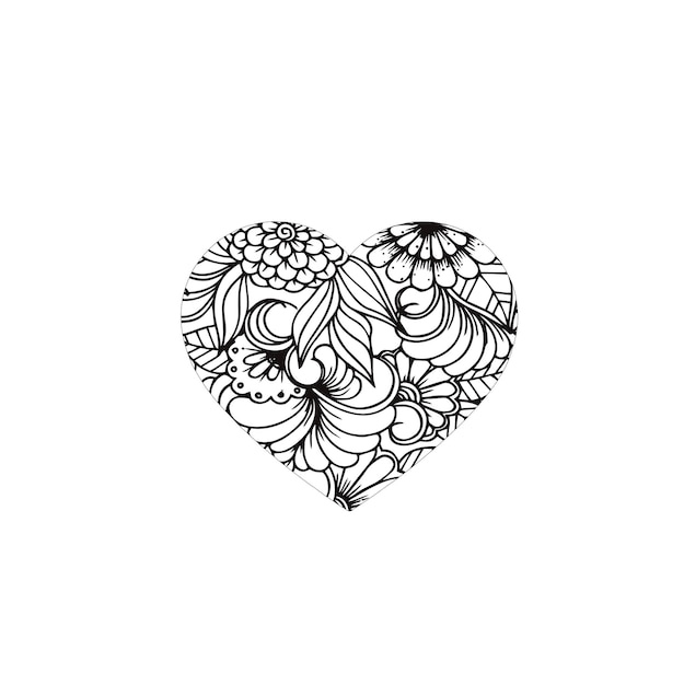 Flower heart shape pattern Love card Floral botanical elements Hand drawn illustration Nature