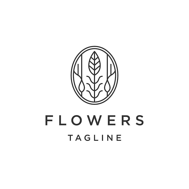 Flower leaf line logo design template flat vector