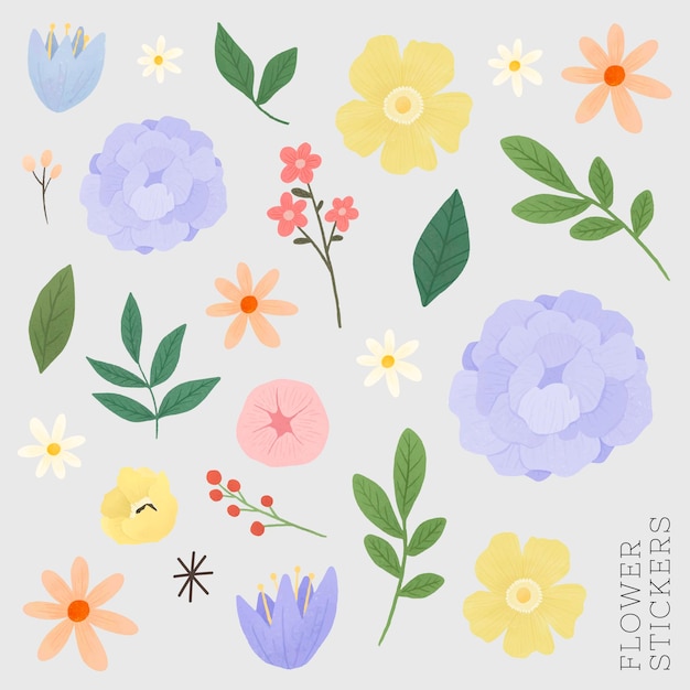 Flower and leaf stickers set vector