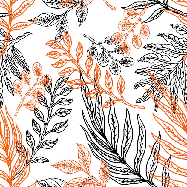 flower leaves line hand draw vintage design