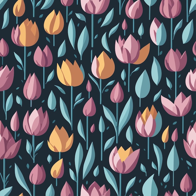 Flower and leaves seamless vector pattern vector background