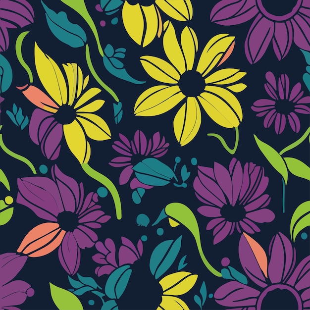 Flower and leaves seamless vector pattern vector background