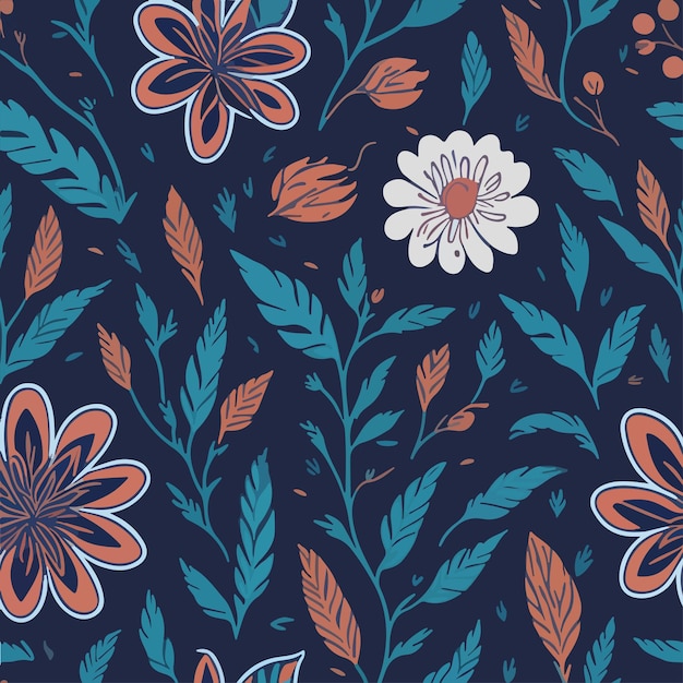 Flower and leaves seamless vector pattern vector background