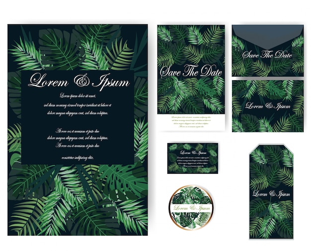 Flower and leaves Wedding card and tag 