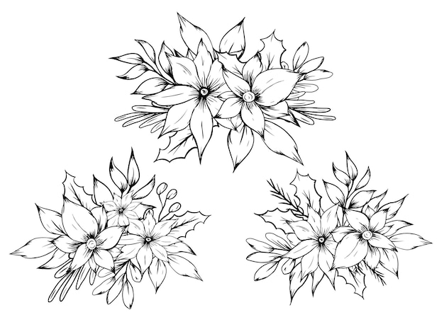 Flower line drawing bouquet arrangement ornament decoration