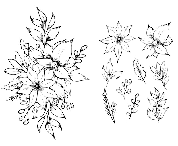 Flower line drawing bouquet arrangement ornament decoration